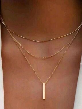 Anthropologie Serenity Minimalist Layered Gold Bar Pendant Necklace